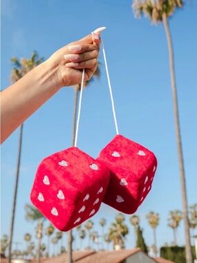 Red Plush Hanging Dice with 'Miche Mami' Embroidery